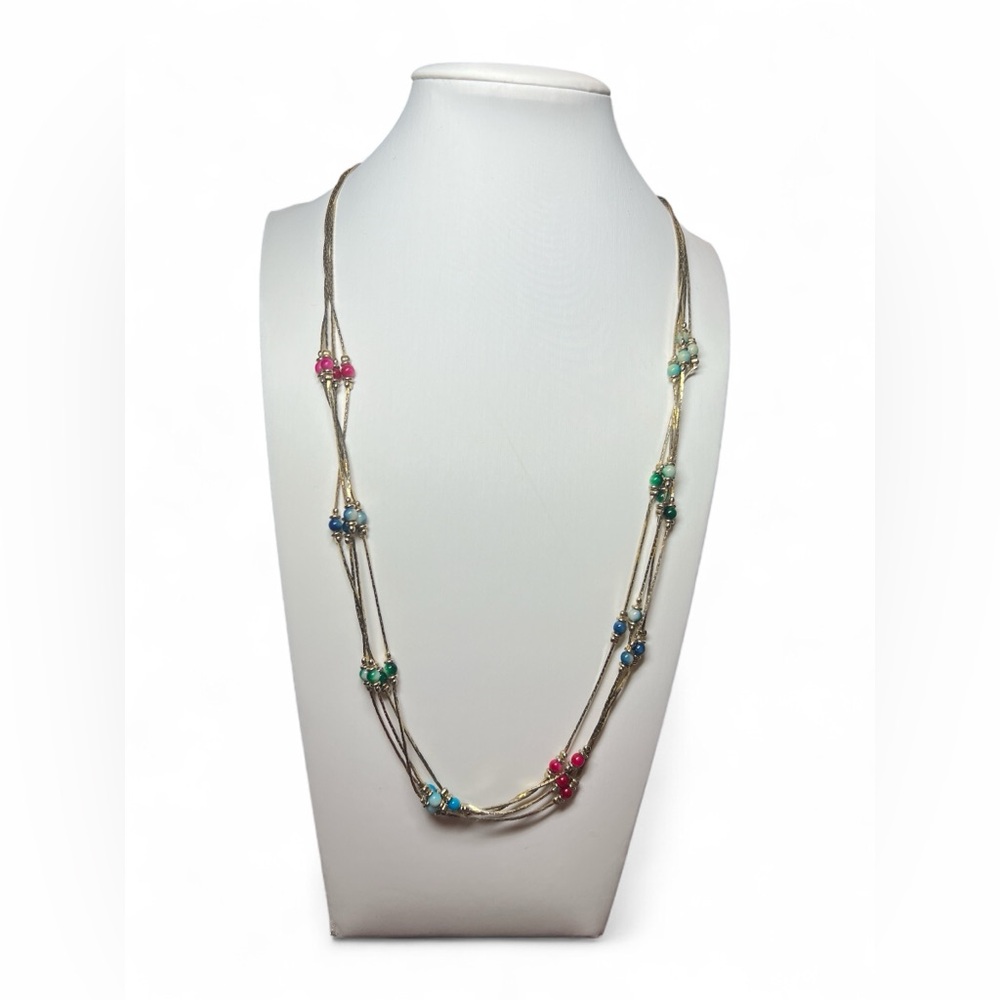 Liquid‎ Gold  Tone Floating Multi Strand Beads Magnetic Clasp Boho 22"  Chic